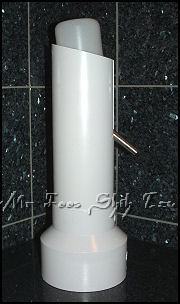 Image:Water bottle stand, shown in white, side view, with 32oz water bottle.
